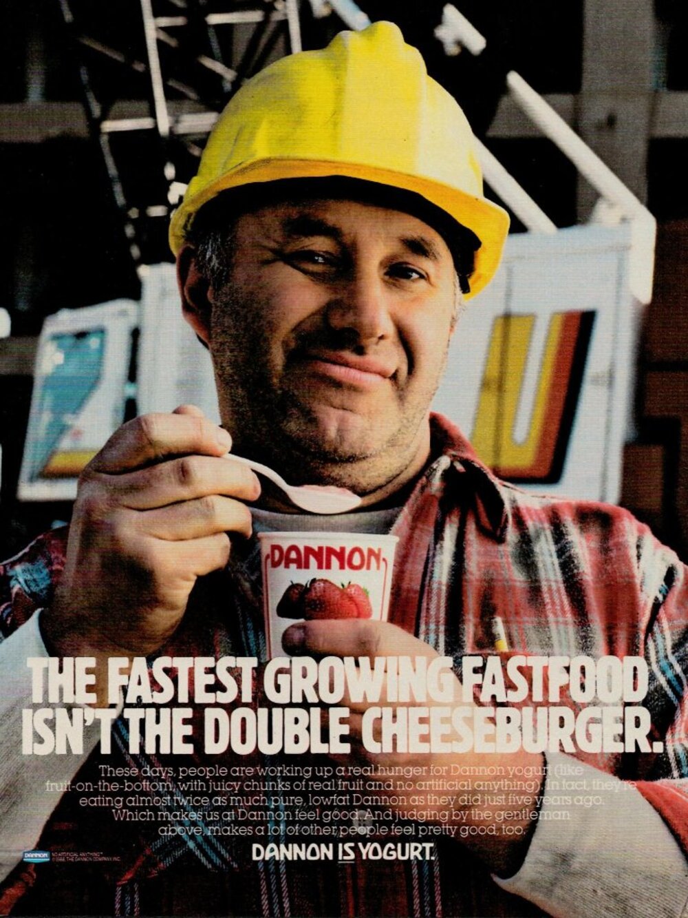 1988 Dannon Yogurt Vintage Print Ad f/ Construction Worker (L15)